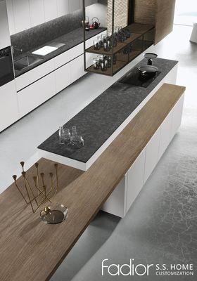 Slate Grey & Natural Oak Industrial Smart Stainless Steel Kitchen - Island-centered planning with interior organization