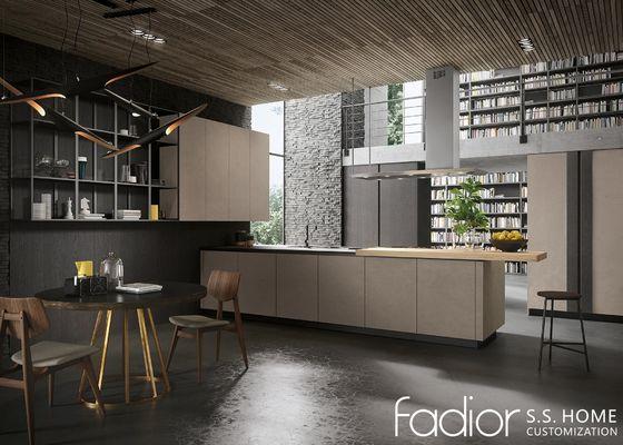 Custom Stainless Steel Kitchen Cabinets With Stone Texture Finish And Island Counter - kitchen cabinet overview