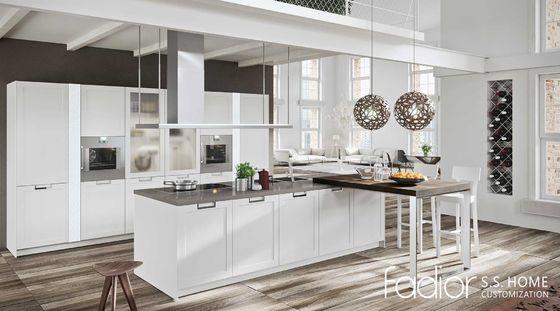 Modern Stainless Steel Kitchen Cabinet with Matte White Finish Breakfast Bar Island and Built-in Appliances - White with kitchen cabinet overview