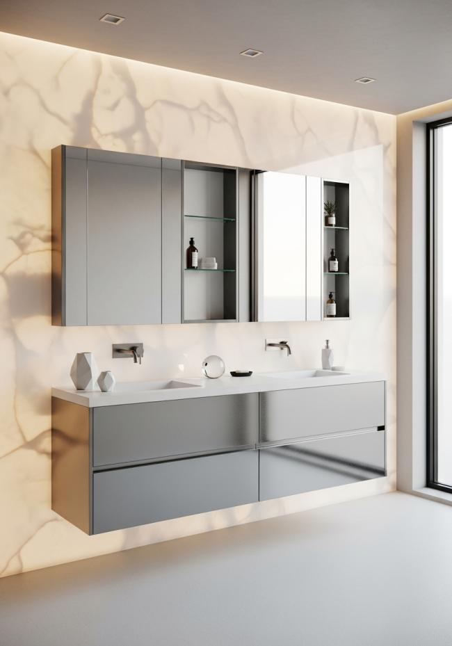 bathroom vanity cabinet showing full module layout and storage planning