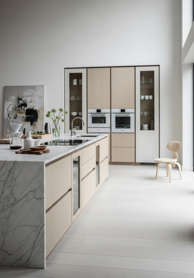 modern kitchen cabinet showing full module layout and storage planning