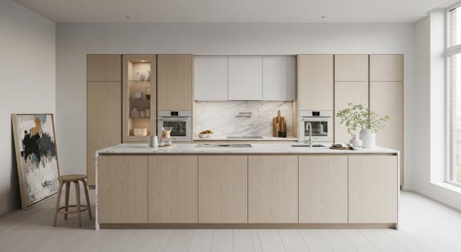 modern kitchen cabinet installed for primary kitchen for luxury residential, architect-designed homes, gallery-adjacent living spaces, and premium residential developments requiring material sophistication with coordinated material palette