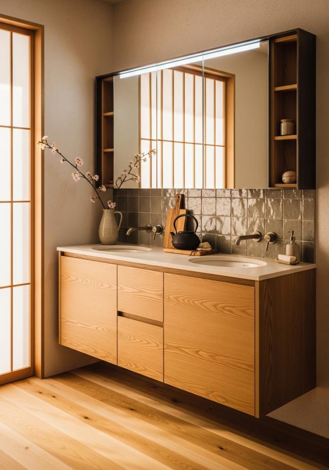 bathroom vanity cabinet showing full module layout and storage planning