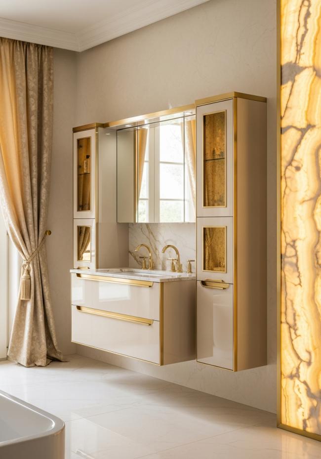 bathroom vanity cabinet showing full module layout and storage planning