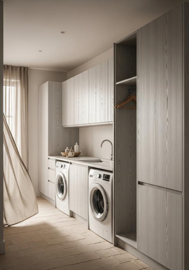 laundry room cabinet showing full module layout and storage planning