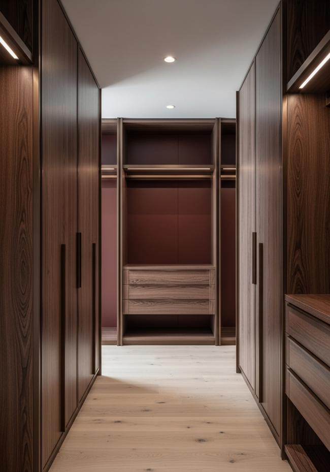 custom walk-in closet showing full module layout and storage planning