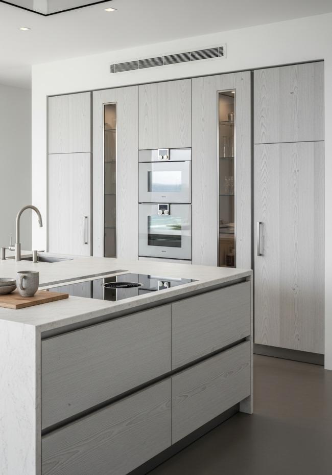 modern kitchen cabinet showing full module layout and storage planning