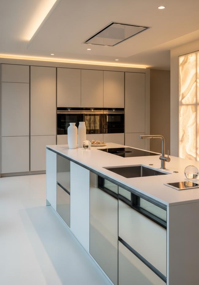 modern kitchen cabinet showing full module layout and storage planning