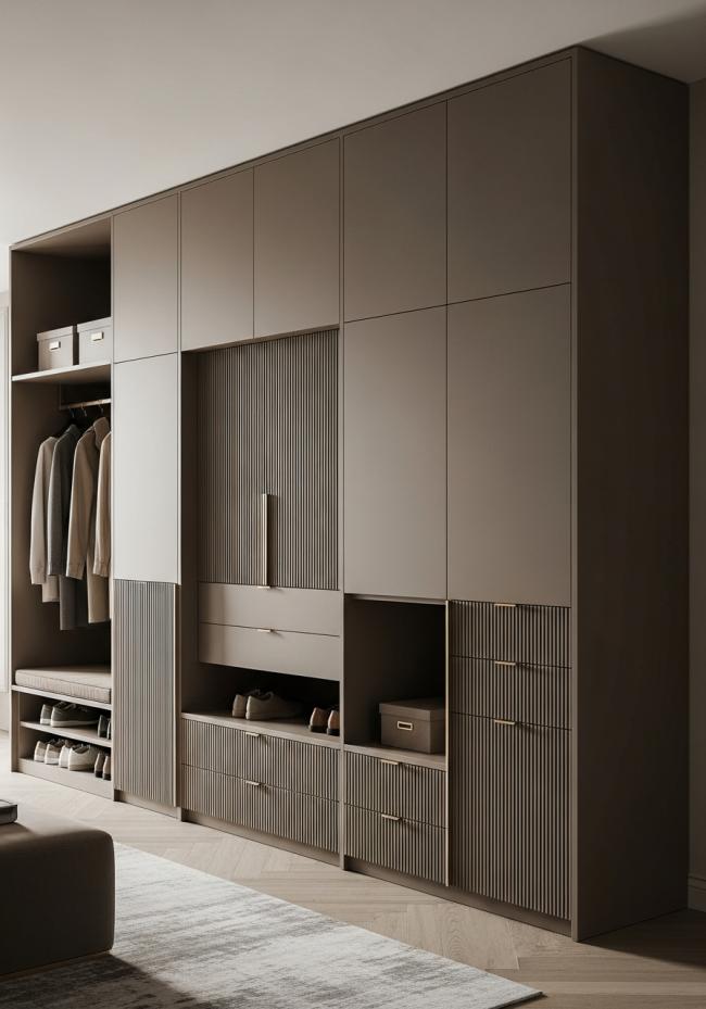 shoe storage cabinet showing full module layout and storage planning