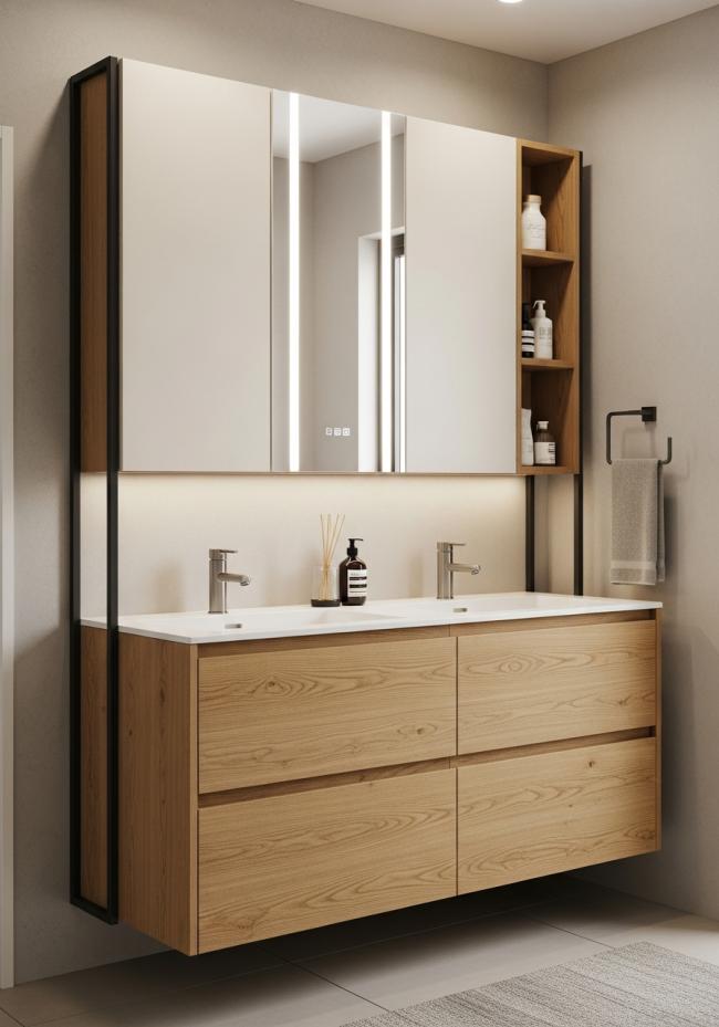 bathroom vanity cabinet showing full module layout and storage planning