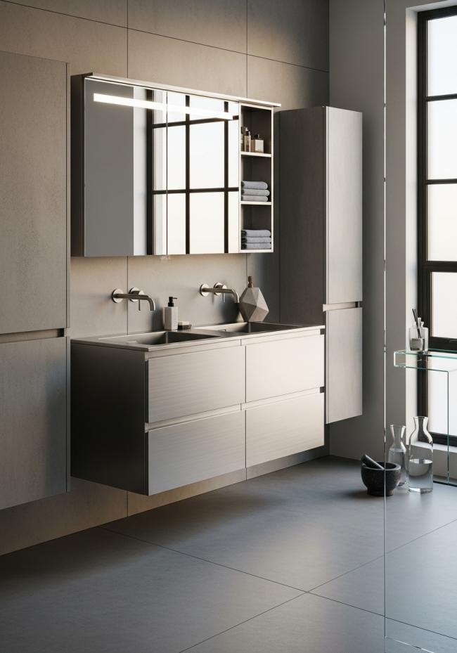 bathroom vanity cabinet showing full module layout and storage planning