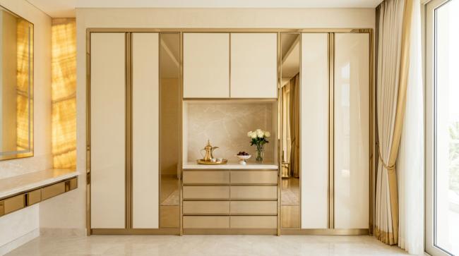 bedroom wardrobe installed for master bedroom wardrobe for luxury residential, boutique hotel suites, and high-end residential developments seeking statement storage with warm architectural presence with coordinated material palette