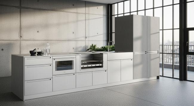 outdoor cabinet installed for outdoor kitchens, rooftop terraces, poolside cooking stations, hospitality outdoor dining with coordinated material palette