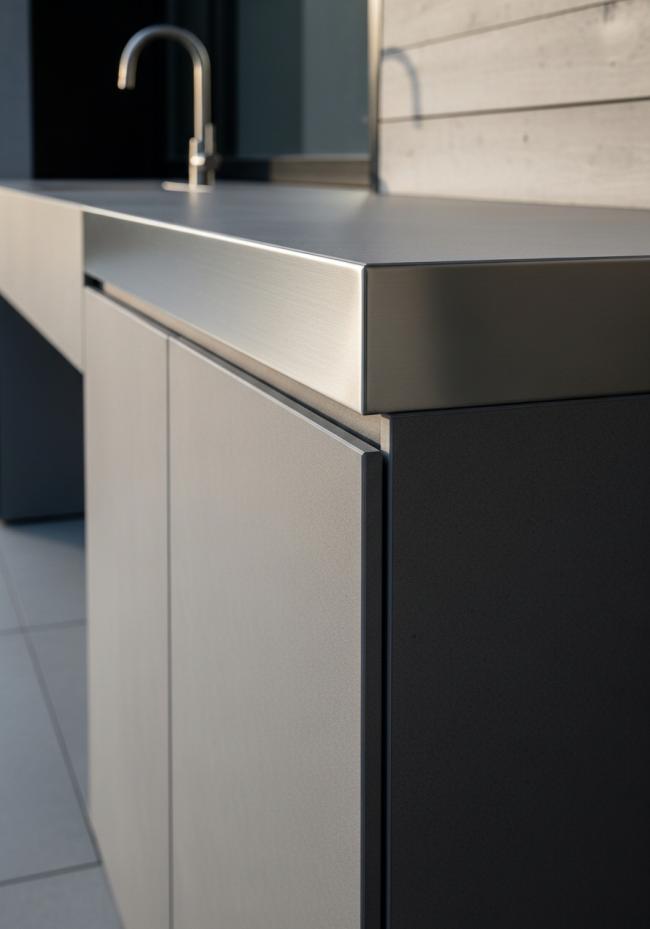 detail view of 304 stainless steel joinery, finish transitions, and edge quality