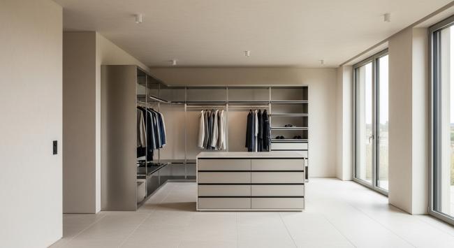 custom walk-in closet installed for primary bedroom walk-in closets, hospitality suite dressing rooms, luxury residential wardrobe systems, architect-specified custom closet installations with coordinated material palette