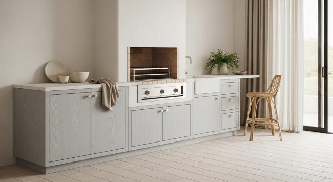 outdoor cabinet installed for residential outdoor kitchens, pool houses, coastal villas, rooftop terraces, alfresco dining pavilions with coordinated material palette