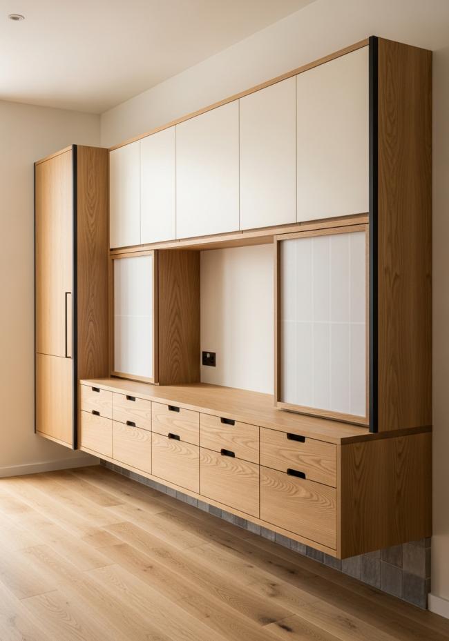 tv cabinet showing full module layout and storage planning