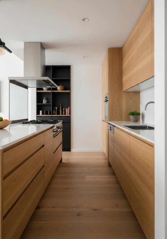 modern kitchen cabinet showing full module layout and storage planning