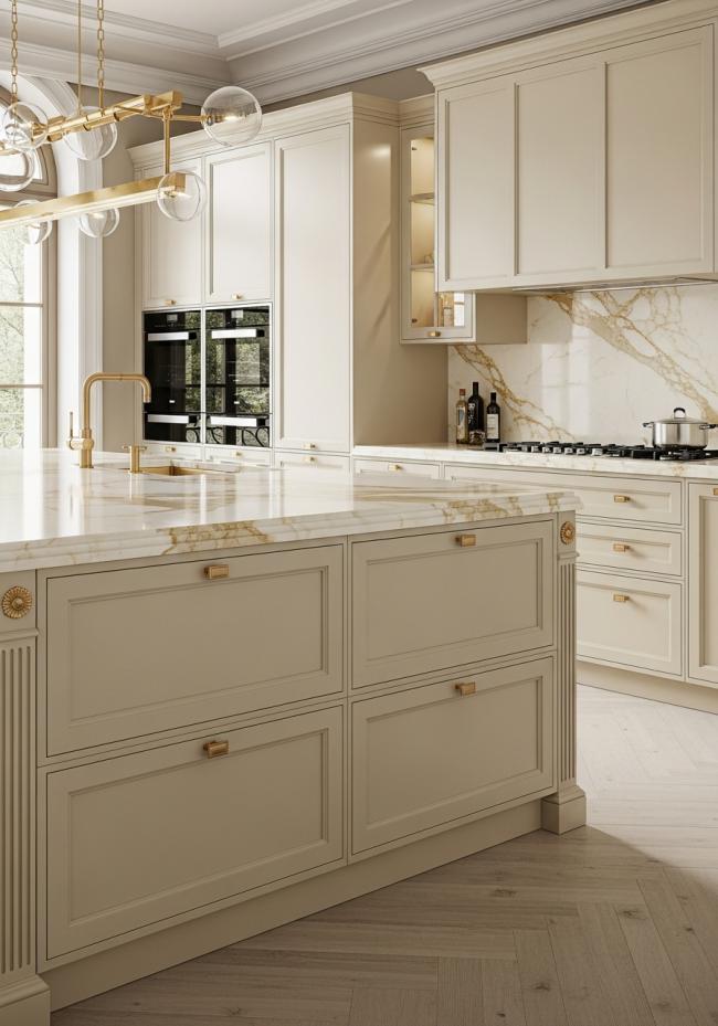 modern kitchen cabinet showing full module layout and storage planning