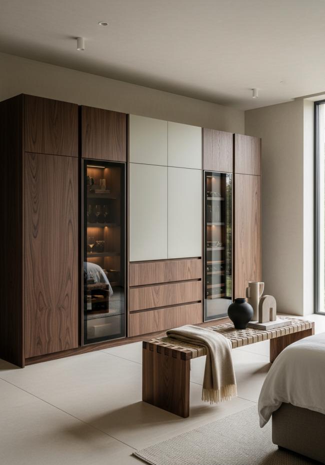 custom basement storage with open-pore matte finish, horizontal grain direction, zero gloss and 304 stainless steel structure