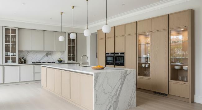 modern kitchen cabinet installed for premium residential kitchens in architect-designed homes, art collector residences, gallery-adjacent living spaces, and projects requiring calm, light-maximizing cabinetry with coordinated material palette