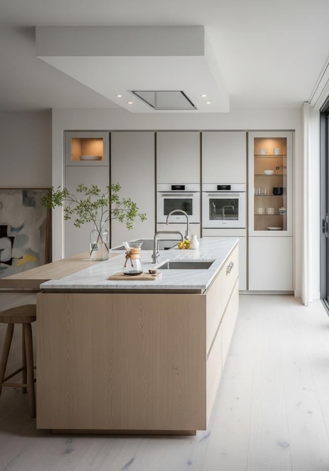 modern kitchen cabinet showing full module layout and storage planning