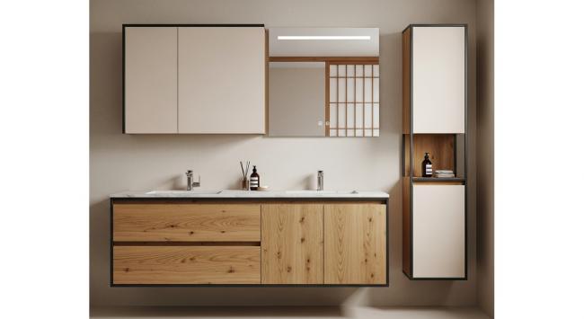 bathroom vanity cabinet installed for master bathroom vanity for residential spaces seeking calm, storage-integrated daily ritual; suitable for spa-like hospitality environments with coordinated material palette