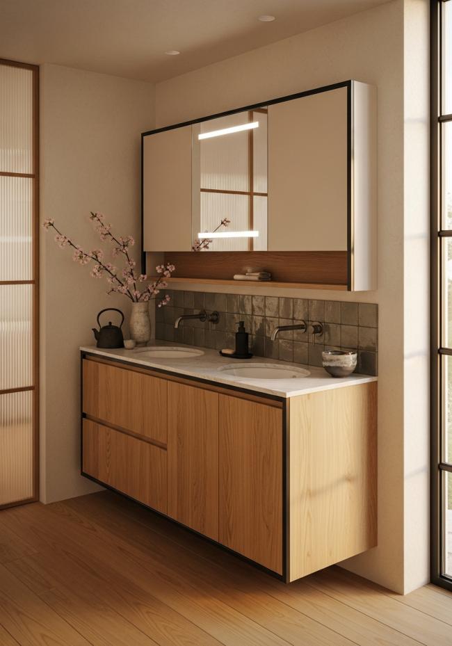 bathroom vanity cabinet showing full module layout and storage planning