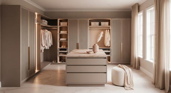 custom walk-in closet installed for primary walk-in closets for master suites, dressing rooms in luxury residences, boutique residential developments seeking differentiated amenity spaces with coordinated material palette