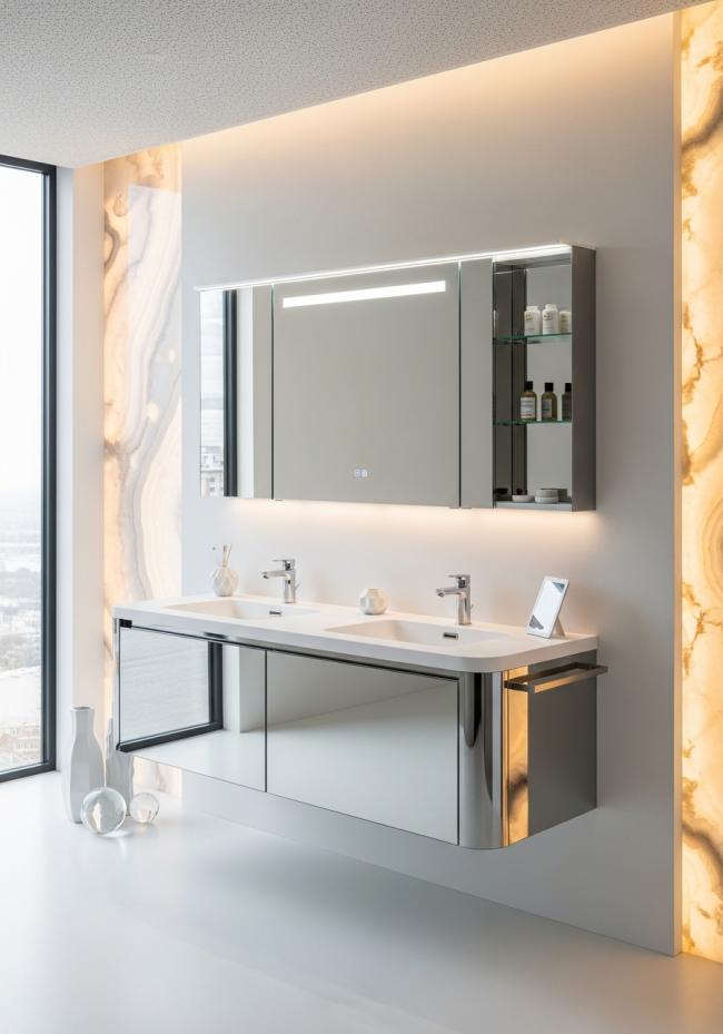bathroom vanity cabinet showing full module layout and storage planning
