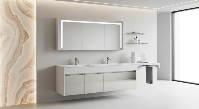 bathroom vanity cabinet installed for master bathroom centerpiece for luxury residences, boutique hotels, and architect-designed spaces with coordinated material palette