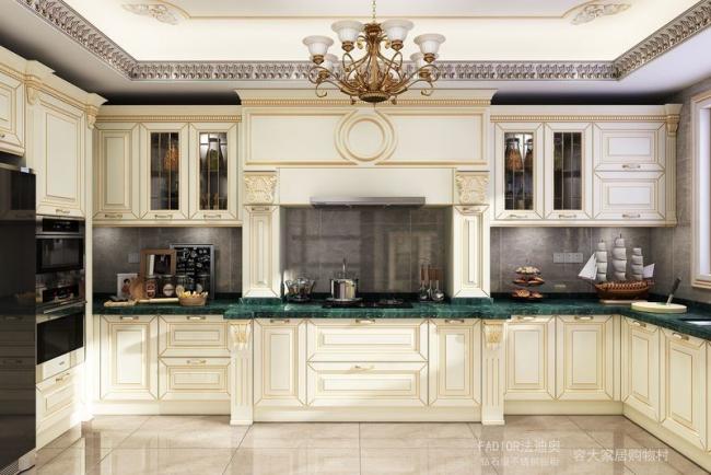 Opulent and Refined Custom Stainless Steel Kitchen Cabinetry with Deep Green Marble Countertop and Soft-Close Doors - Marble-look countertop with feature detail