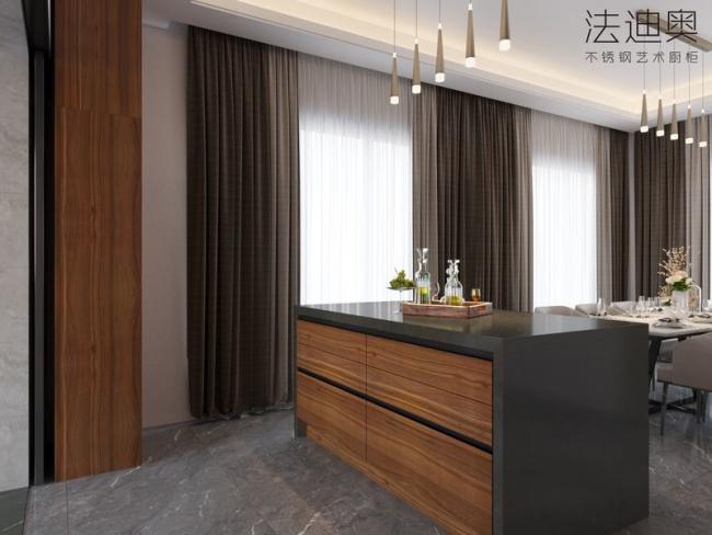 Luxurious, Refined, And Resilient Light Brown Wood Grain Stainless Steel Cabinetry - Modern with feature detail
