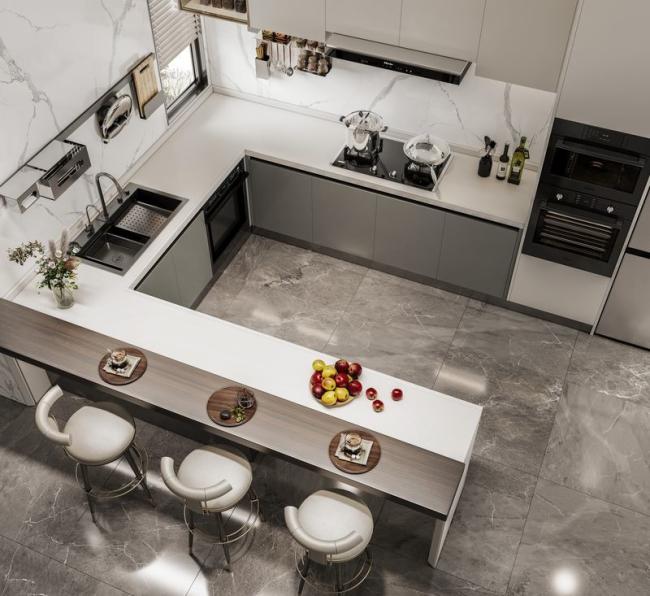 Fadior Complete Residential Stainless Steel Kitchen Cabinets With Beige Finish - Contemporary with feature detail