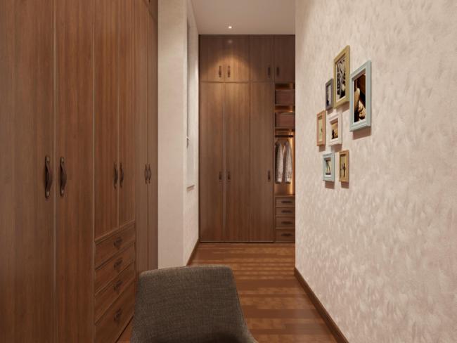 Modern Elegant Stainless Steel Walk In Closet Wood Effect Powder Coating - Rich wood grain with stainless steel accents, creating a warm yet modern with room context