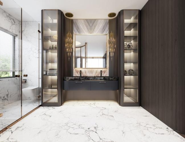 Luxurious Metal Sink Vanity Exquisite Marble Top Modern Bathroom Cabinet - bathroom vanity overview