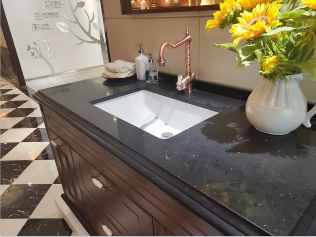 Customizable Euro Style Bathroom Vanity Cabinets With Gold Handles And Faucet - European Style with feature detail