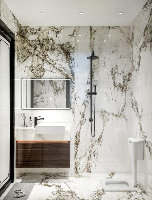 Stainless Steel Bathroom Vanity Cabinet With White Stone Countertop And Black Faucet - interior organization