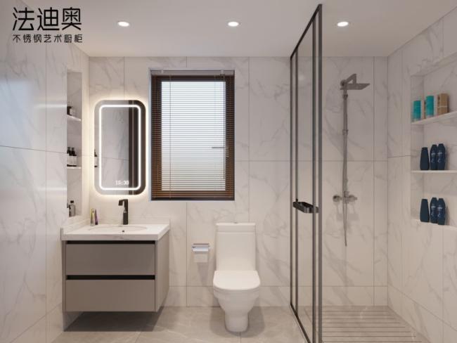 Stainless Steel Bathroom Vanity Cabinet With Intelligent Mirror And Ample Storage - White quartz countertop with feature detail