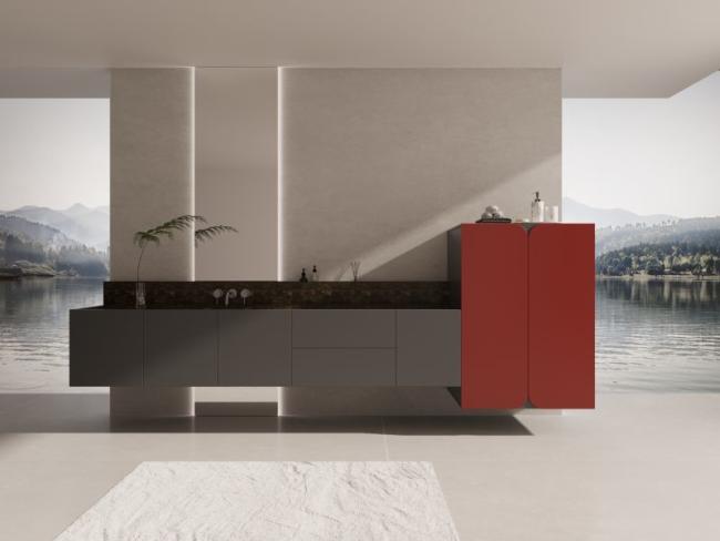 Powder Coating Stainless Steel Freestanding Bathroom Cabinet With Advanced Storage - Gray with bathroom vanity overview