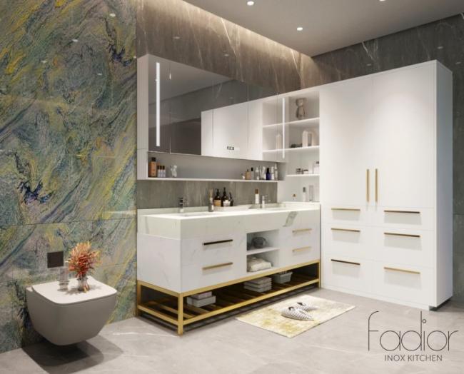 The Fadior Stainless Steel Bathroom Vanity Cabinet Modern Design With Gold Frame - interior organization