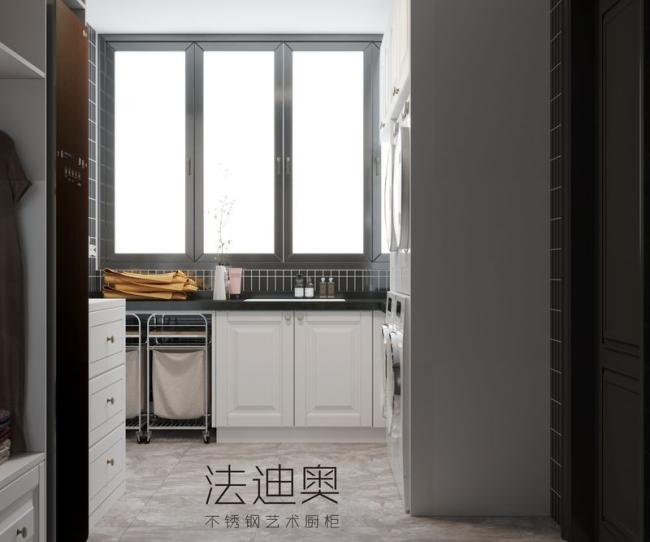 Sleek Modern Minimalist White Laundry Room Cabinet With Stainless Steel By Fadior - feature detail