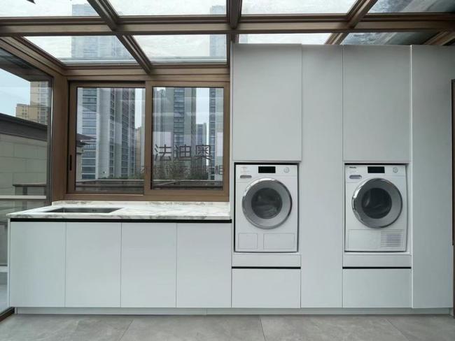 Contemporary Metal Laundry Room Cabinet With Stylish Light Gray Finish - laundry cabinet overview