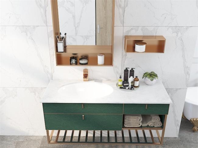 Sleek Stylish Lotus Green Bathroom Vanity Cabinet With Versatile Storage Options - interior organization