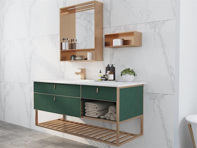 Sleek Stylish Lotus Green Bathroom Vanity Cabinet With Versatile Storage Options - 100% stainless steel; rust-proof, corrosion-resistant with room context