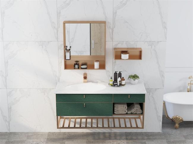 Sleek Stylish Lotus Green Bathroom Vanity Cabinet With Versatile Storage Options - Green with bathroom vanity overview