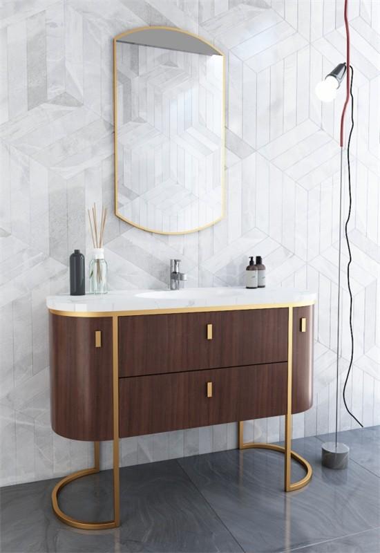 Modern Curved Stainless Steel Bathroom Vanity Cabinet Formaldehyde Free - interior organization