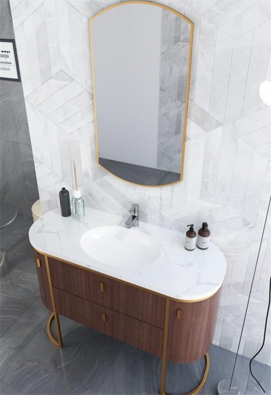 Modern Curved Stainless Steel Bathroom Vanity Cabinet Formaldehyde Free - 100% high-quality stainless steel, ensuring durability and moisture with room context