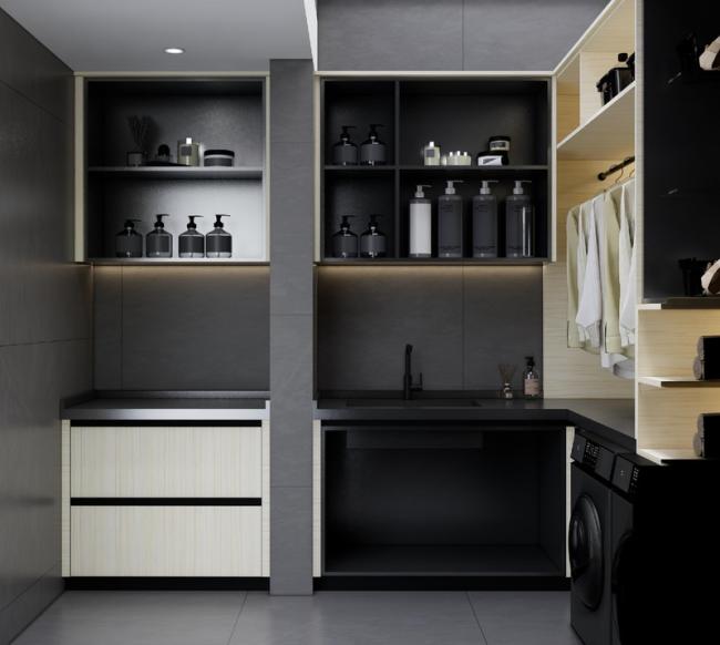 Elegant And Efficient Space Utilization Laundry Room Cupboards Stainless Steel - Original stainless steel with feature detail