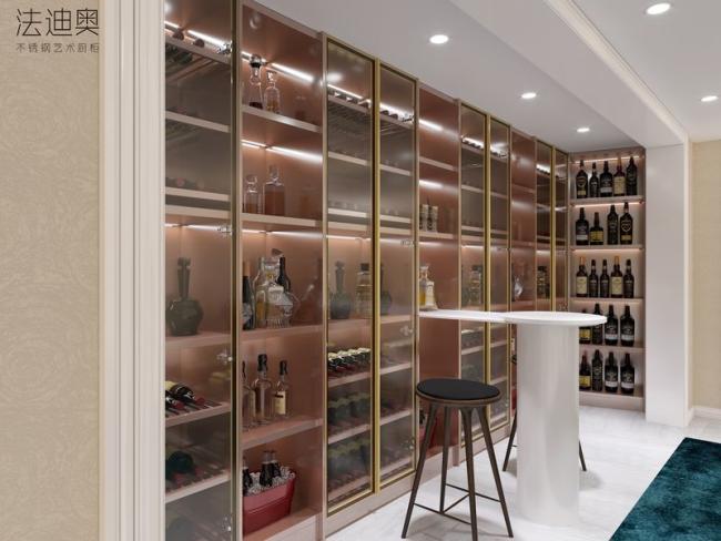 European Grey Glass Custom Wine Cabinet Living Room Liquor Cabinet With Gold Trim - interior organization